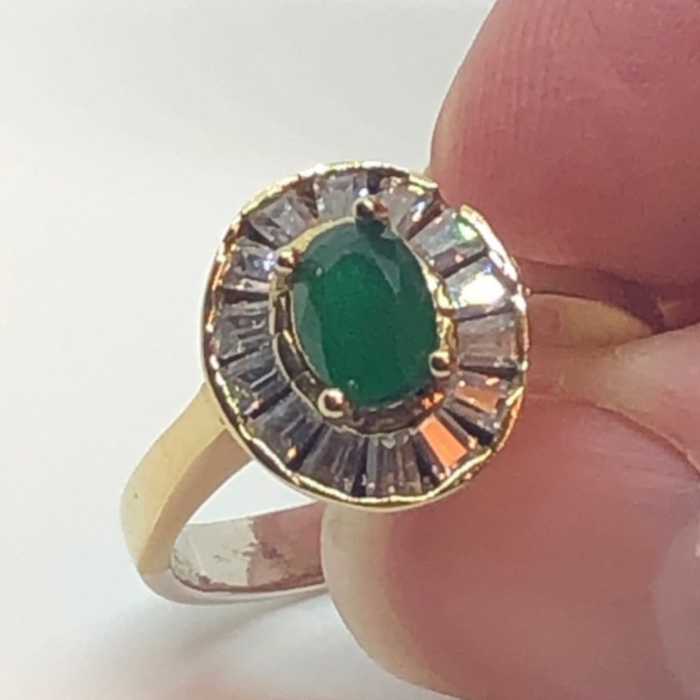 Emerald Sapphire Two Tone Turkish Silver 925 Ring - Picture 7 of 8